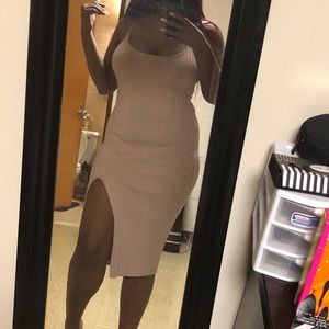 Tan sweater spaghetti strapped dress